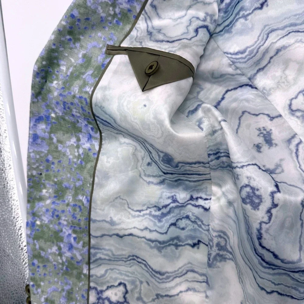 Tallia Mens‎ 36S Linen Sport Coat Blazer Green/Blue Abstract Floral Print